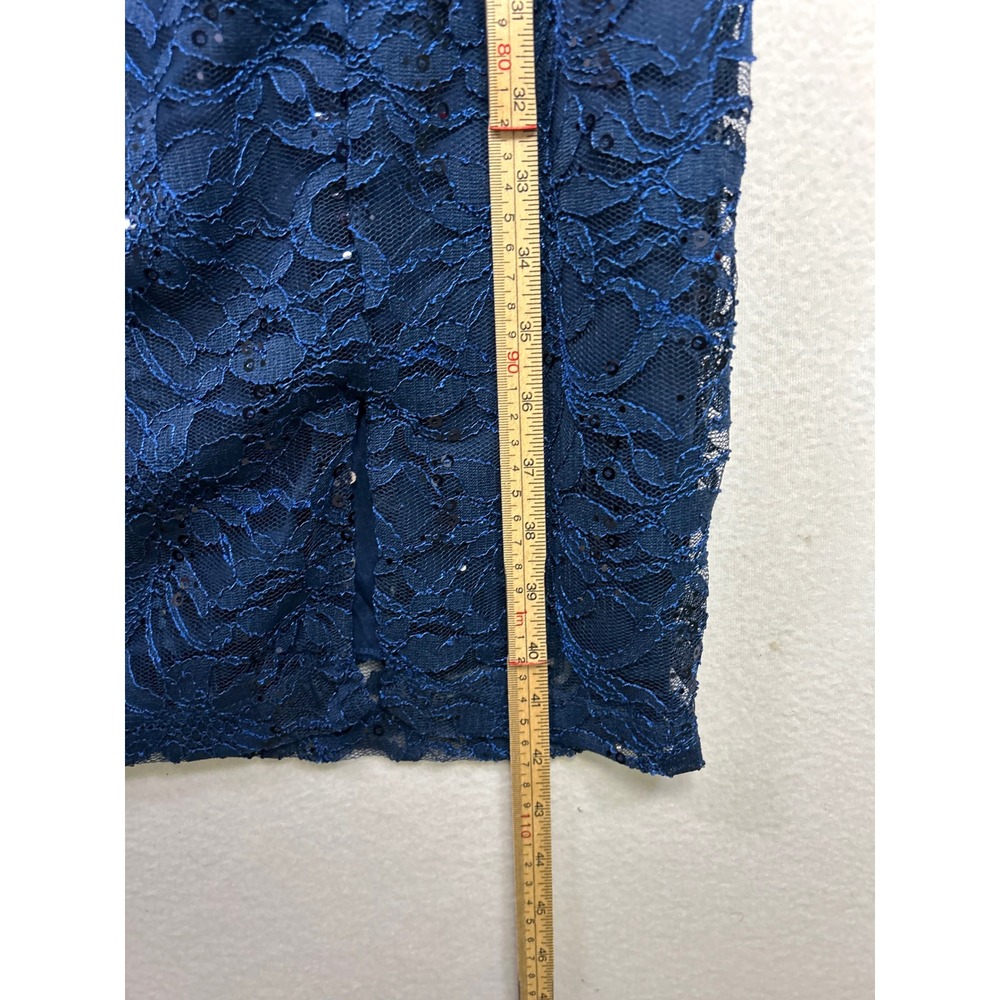 Cocktail Party Venus Womens 20 Blue Lace Sequin Bell Sleeve Off Shoulder Dress - Picture 9 of 12